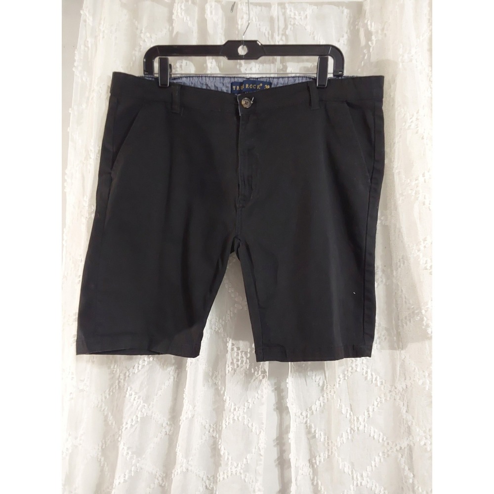 True Rock Mens Black Chino Shorts Flat Front slim fit Twill shorts‎ Size 38